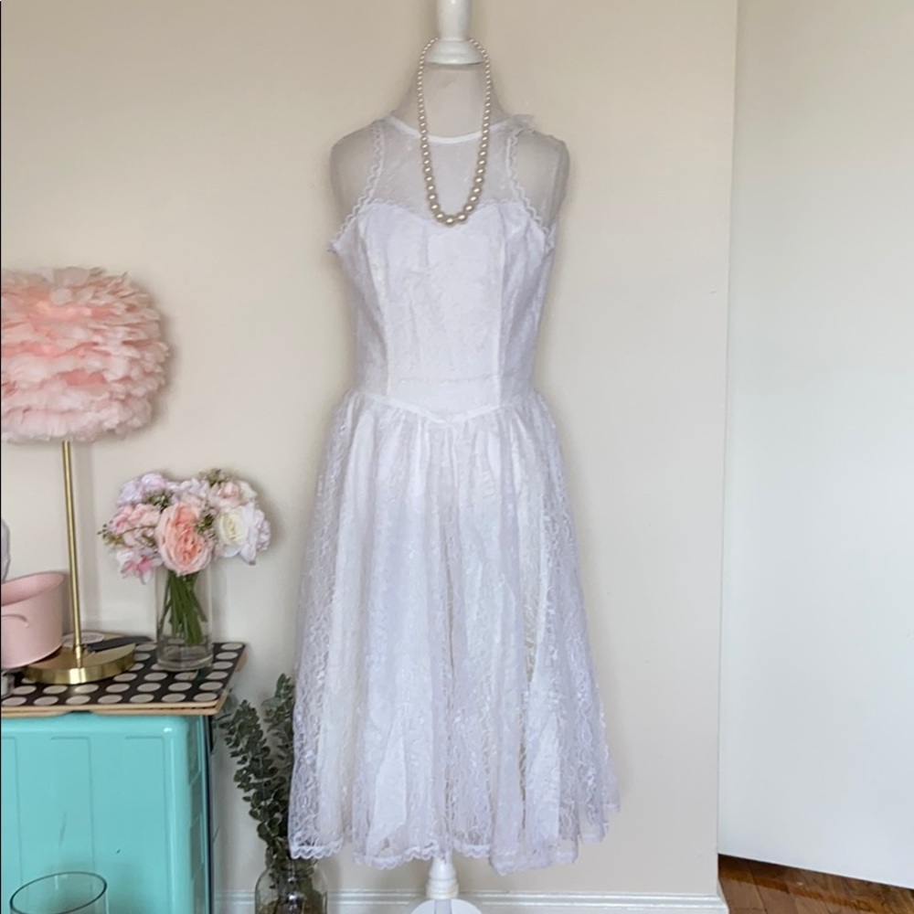 VTG Gunne Sax bridal white floral lace dress